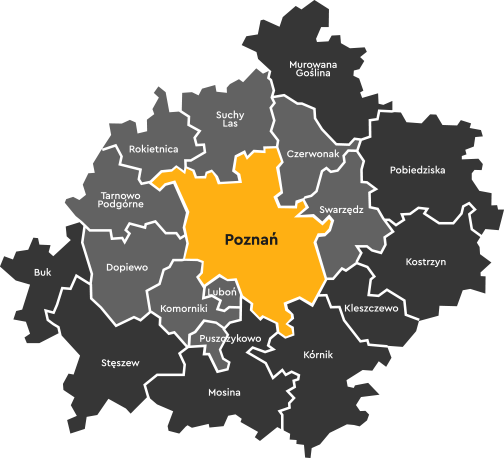 Cleaning Poznań - Mapa obszaru działania firmy w Poznaniu i okolicach